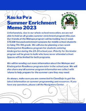 Reduction in Summer Programming Update 2023